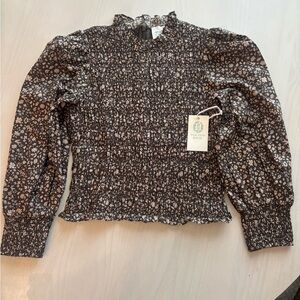 Elegant Black and Cream Smocked Montgomery Blouse